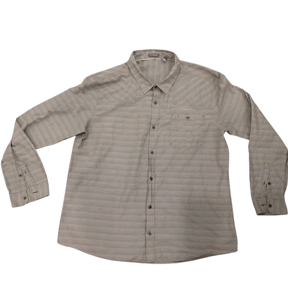 TOAD&CO Mens XXL‎ Long Sleeve Button Up Shirt Tan Stripe Casual Outdoor